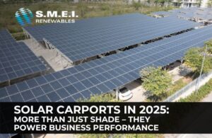 Solar carports offer shade and protection for vehicles and generate electricity, pairs of benefits that deliver strong ROI. Below is an overview of what to know in 2025, with insights, numbers, and how S.M.E.I. Renewables can help.