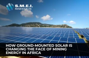 Ground-mounted solar panels powering a mining operation in Africa