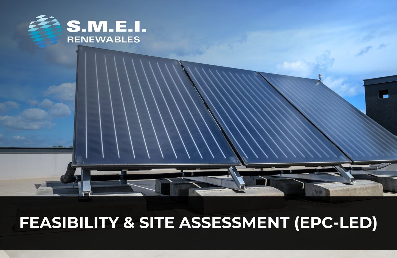Solar panels mounted on a rooftop during an EPC-led feasibility and site assessment, showing the infrastructure inspected during irradiation analysis, yield modelling, tracker suitability checks, grid-connection studies, and environmental permitting.