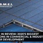 High-efficiency solar panel installation on a commercial rooftop, illustrating system efficiency improvements and performance gains highlighted in the 2025 solar industry review.