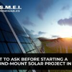 Ground-mount solar panels aligned in rows, representing planning considerations for starting a commercial solar project in 2026.