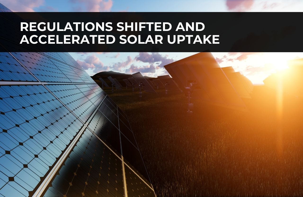 Large-scale ground-mounted solar installation at sunset, representing accelerated commercial solar deployment driven by regulatory changes and renewable energy policy in 2025.