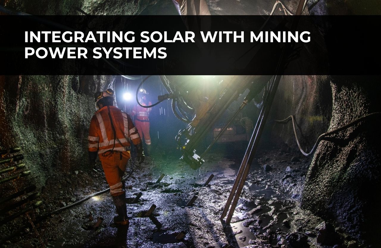 Underground mining operation with workers and drilling equipment integrating Solar with Mining Power Systems